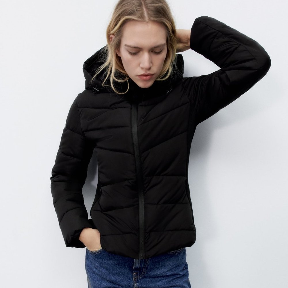 Zara HOODED QUILTED JACKET XS